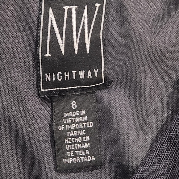 Nightway Womens Dark Blue Sequined Lace Illusion Neck Cocktail Sheath Dress Sz 8 - Picture 6 of 8